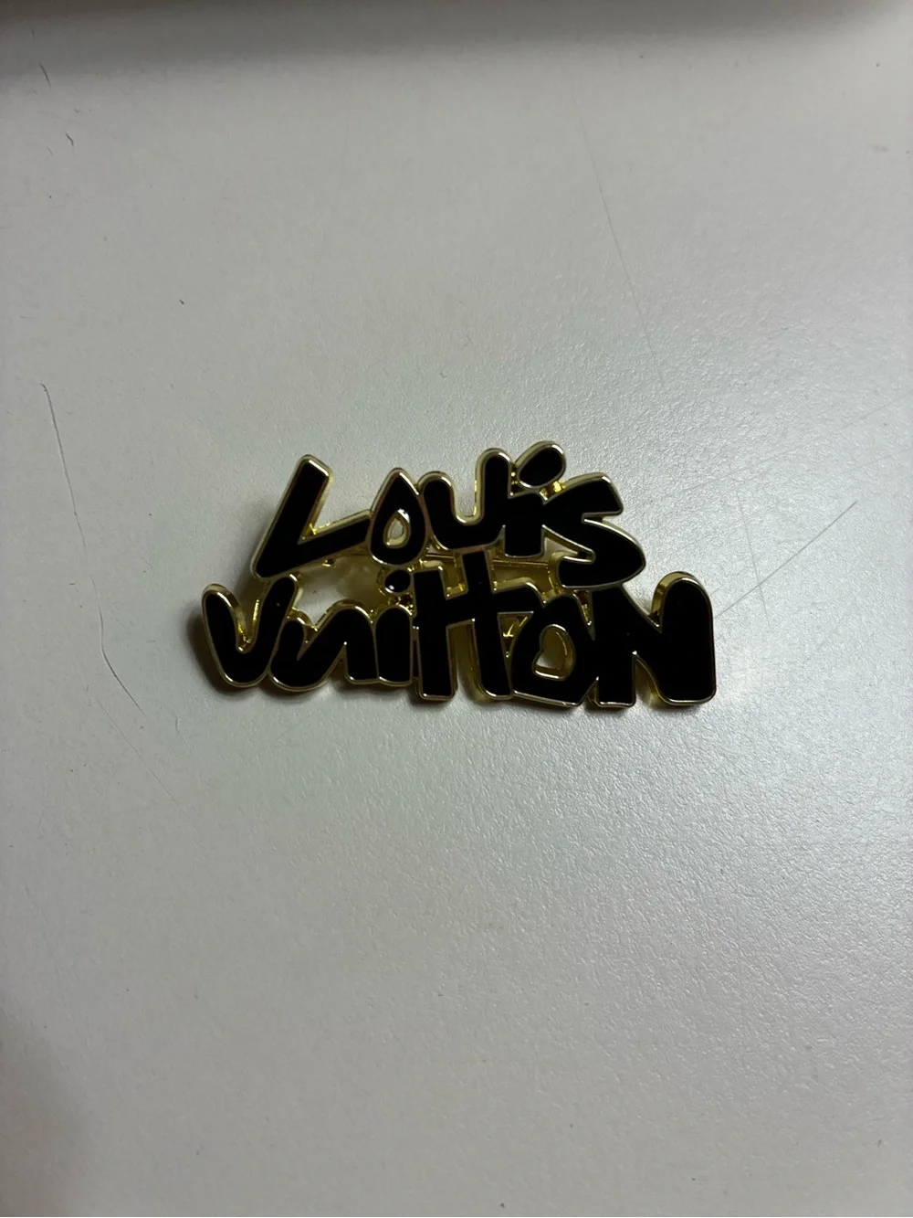 Luxury stamped LV Black Enamel Logo Brooch